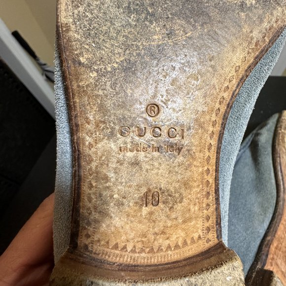 Gucci size 10 blue/grey suede horsebit slipon loafer shoes - Picture 6 of 15